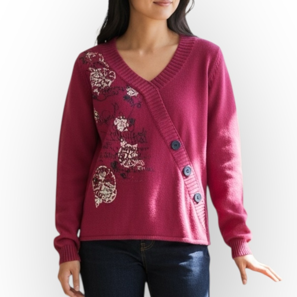 Elegant Women's V-Neck Sweater in Red by Orly